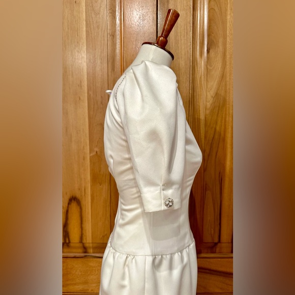 A.J. Bari - VTG 80s Structured White Satin Formal Dress/Crystal Trim - EUC 4 - Picture 11 of 17